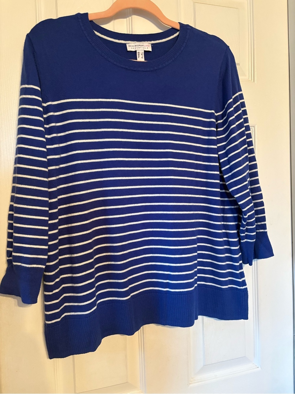 Isaac Mizrahi Blue and White Striped Crewneck Sweater
